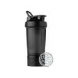 BlenderBottle ProStak 22oz Black shaker bottle angled front view with flip cap and storage base