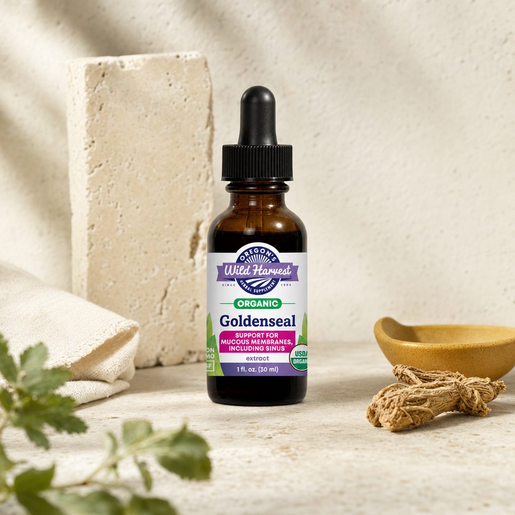 Oregon's Wild Harvest Goldenseal Extract 1 oz side label with supplement facts