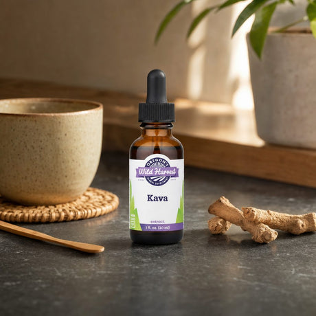 Oregon's Wild Harvest Kava Extract side label with supplement facts and directions