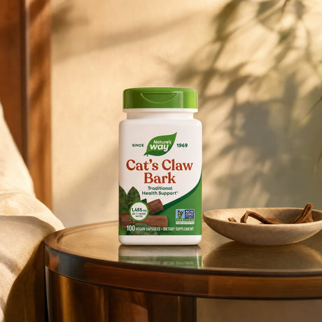 Nature's Way Cat's Claw Bark bottle side panel with vegan and gluten-free details