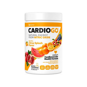 Bionox CardioGO Citrus Splash 30 servings front tub with orange citrus label