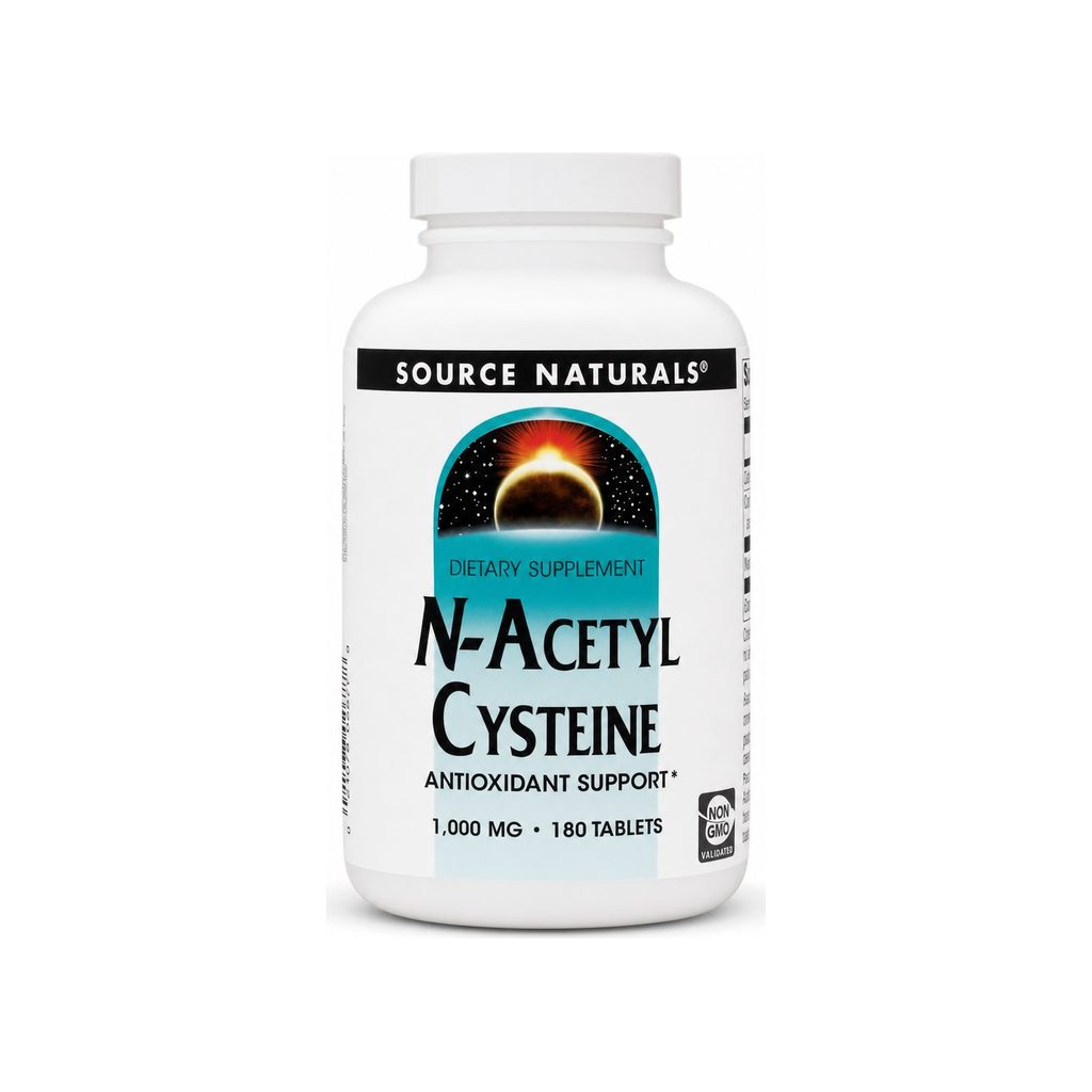 Source Naturals N-Acetyl Cysteine 1000 mg 180 tablets front bottle with Non-GMO badge