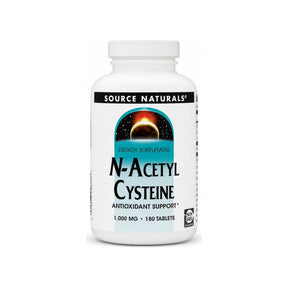 Source Naturals N-Acetyl Cysteine 1000 mg 180 tablets front bottle with Non-GMO badge