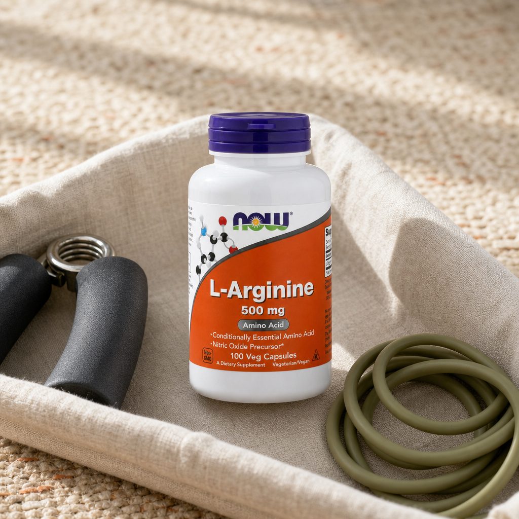 NOW Foods L-Arginine 500 mg 100 Veg Capsules side label with directions and cautions