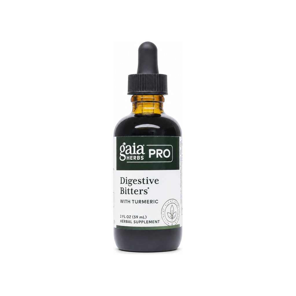 Gaia Herbs Pro Digestive Bitters with Turmeric 2 fl oz front bottle label