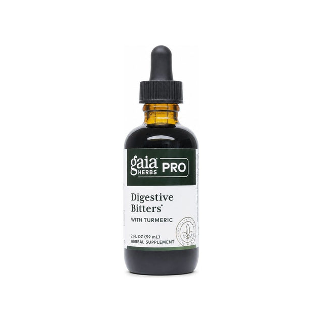 Gaia Herbs Pro Digestive Bitters with Turmeric 2 fl oz front bottle label