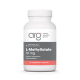 Metabolic Maintenance L-Methylfolate 10 mg 90 vegetarian capsules, white bottle with gray and coral Allergy Research Group label