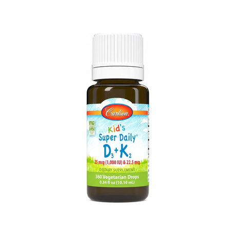 Carlson Kid's Super Daily D3 + K2 drops bottle, 0.34 fl oz with 360 vegetarian drops