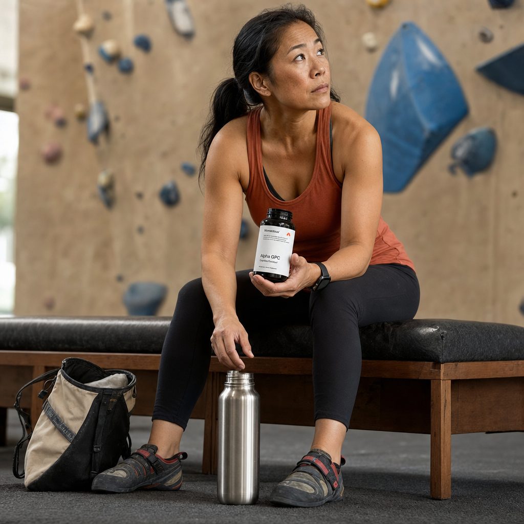Momentous Alpha GPC Capsules jar with product differentiation callouts