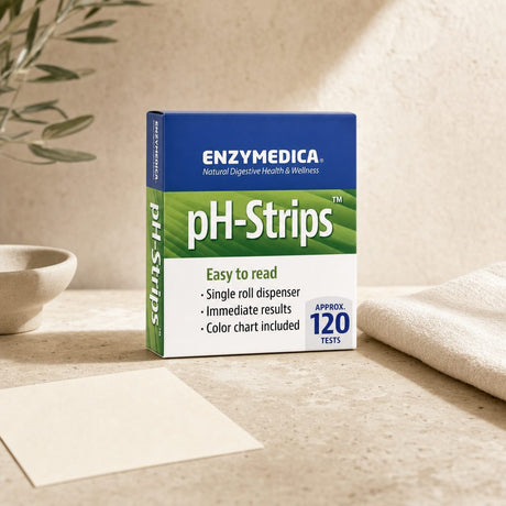 Enzymedica pH-Strips roll dispenser with test paper and pH color chart