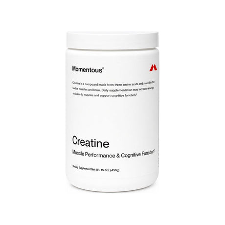 Momentous Creatine Powder 450 g jar with white label and black lid