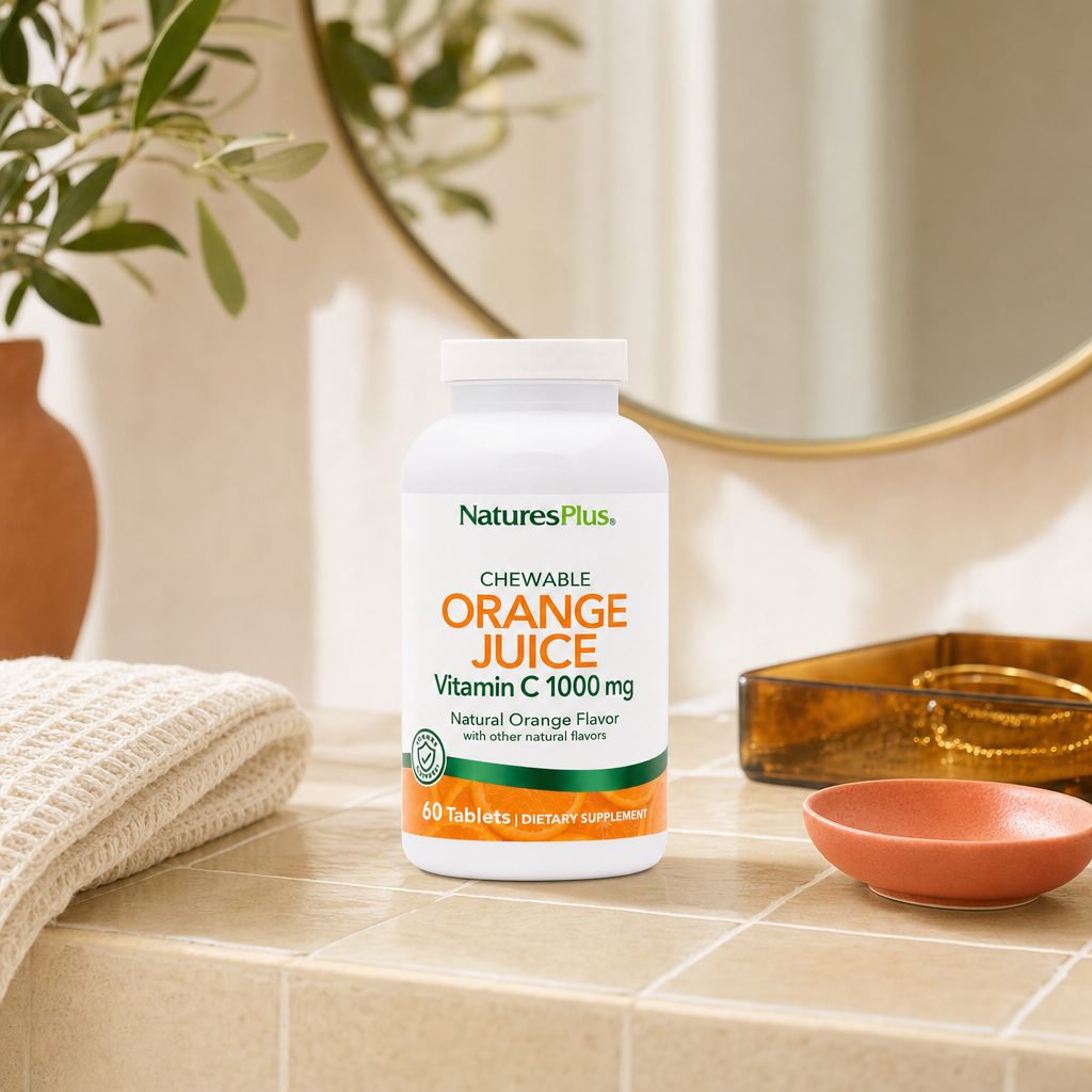 NaturesPlus Orange Juice Vitamin C 1000 mg Chewables bottle with orange-themed product label