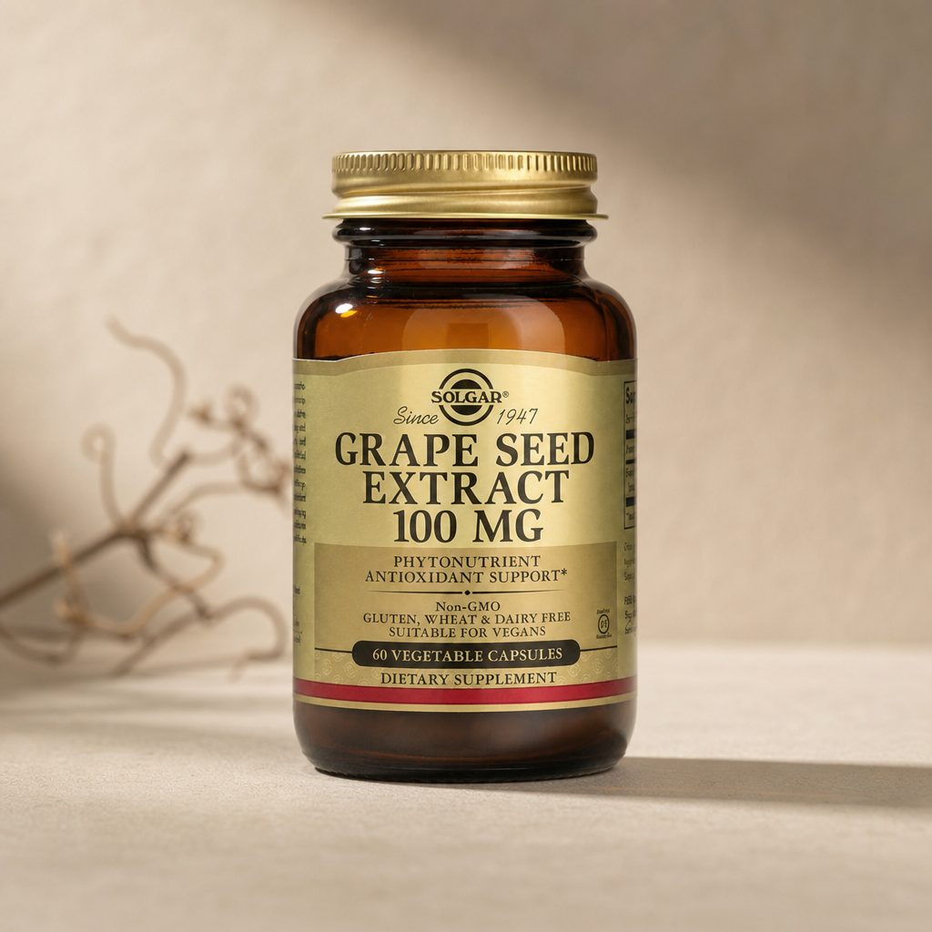 Solgar Grape Seed Extract 100 mg bottle on white background