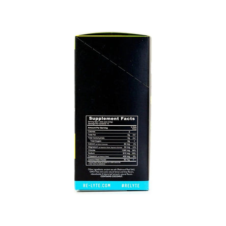 Redmond Re-Lyte Lemon Lime supplement facts panel listing ingredients, dosage, and serving size