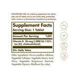 Solgar Vitamin D3 1000 IU 90 Tablets supplement facts panel listing dosage and ingredients
