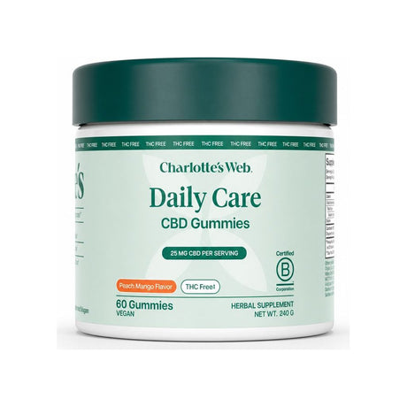 Charlotte's Web Daily Care THC-Free CBD Gummies 25mg front packshot showing brand label and size