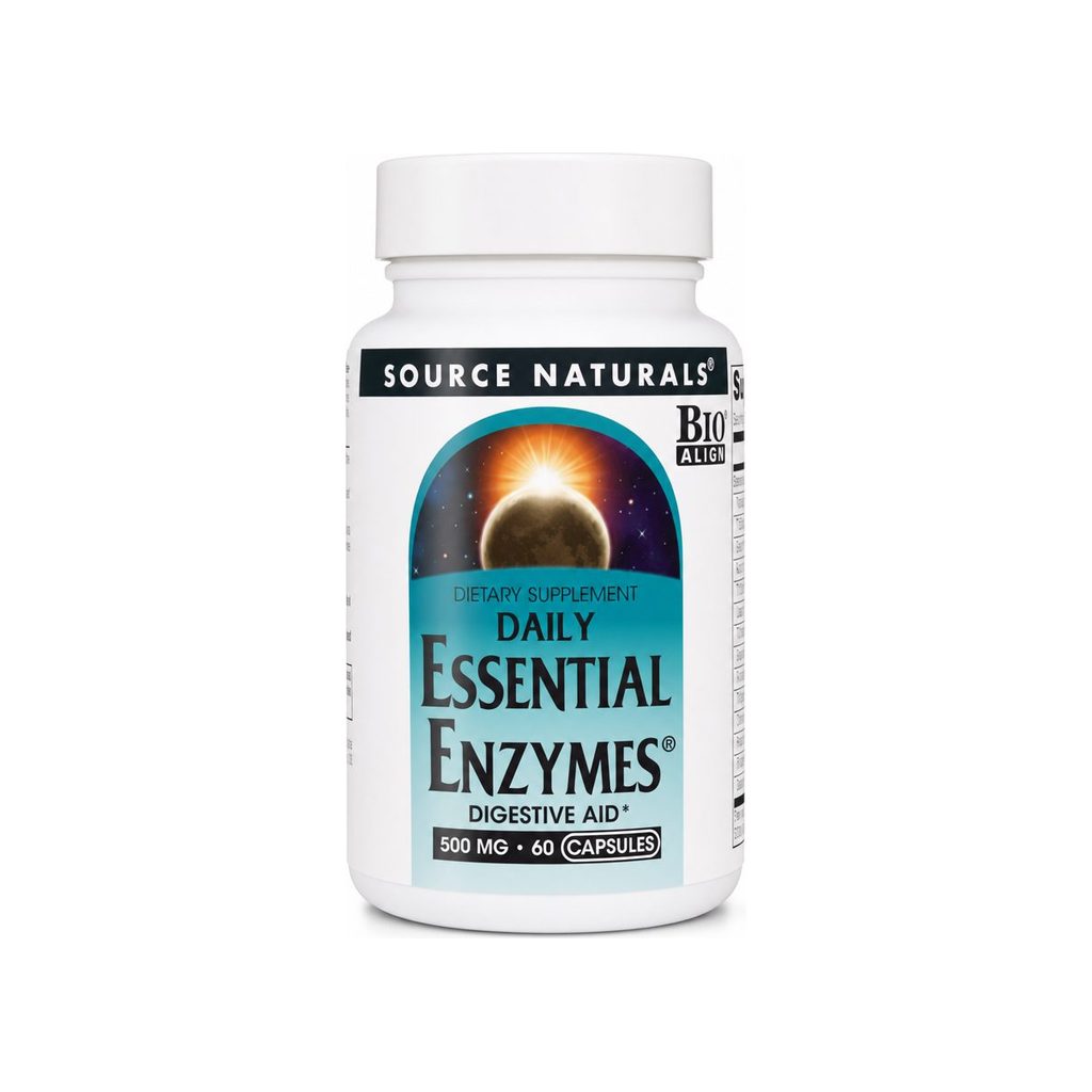 Source Naturals Daily Essential Enzymes 500 mg 60 capsules front bottle label