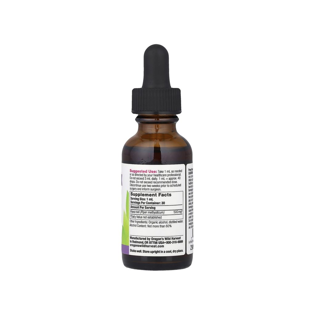 Oregon's Wild Harvest Kava Extract supplement facts panel listing ingredients and serving size