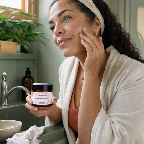 Mad Hippie MicroDermabrasion Facial jar displayed with pastel skincare bottles