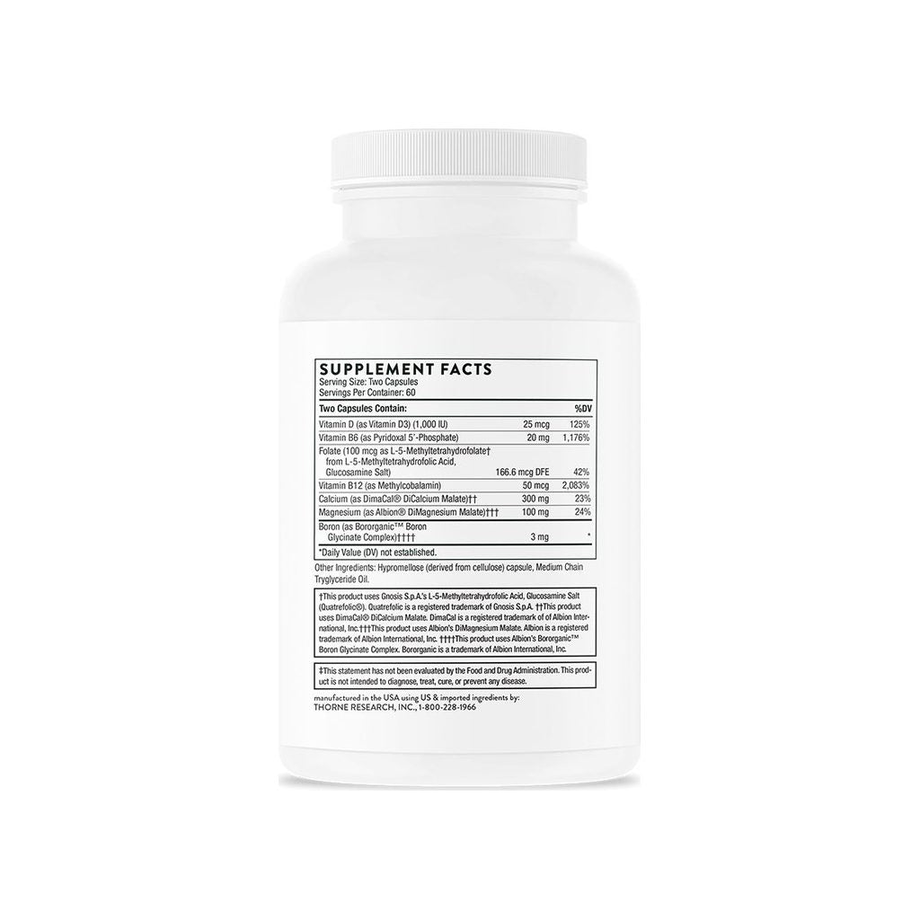 Thorne Advanced Bone Support bottle back label with supplement facts panel