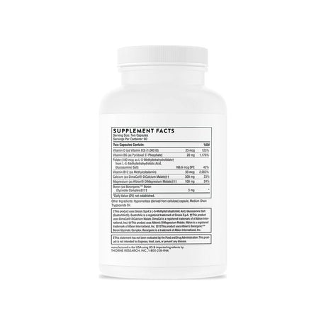 Thorne Advanced Bone Support bottle back label with supplement facts panel