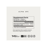 Momentous Alpha GPC Capsules supplement facts panel listing ingredients, dosage, and serving size