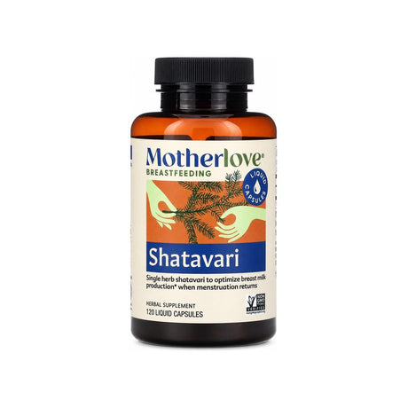 Motherlove Shatavari 120 Liquid Capsules front bottle with lactation supplement label