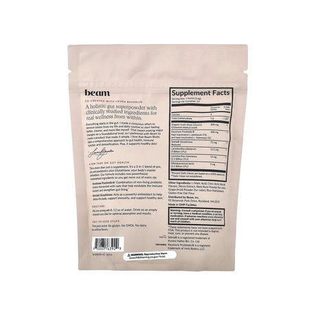 Beam Biotic Mixed Berry supplement facts panel listing ingredients, dosage, and serving size