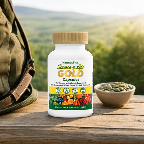 NaturesPlus Source of Life Gold Multivitamin bottle highlighting immune, energy, joint, and antioxidant support
