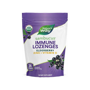 Nature's Way Sambucus Immune Lozenges 24 count front label with elderberry, zinc, and vitamin C