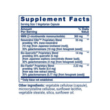 Life Extension Optimized NAD+ NMN with Resveratrol Elite supplement facts panel with ingredients and serving size