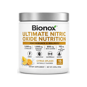 Bionox CardioGO Citrus Splash 15-serving nitric oxide powder front label tub