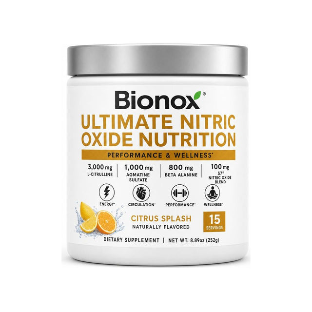 Bionox CardioGO Citrus Splash 15-serving nitric oxide powder front label tub
