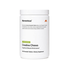 Momentous Creatine Chews 150-tablet jar front label with flavor and creatine details