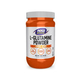 NOW Foods L-Glutamine Powder 1 lb front tub with orange and white sports nutrition label