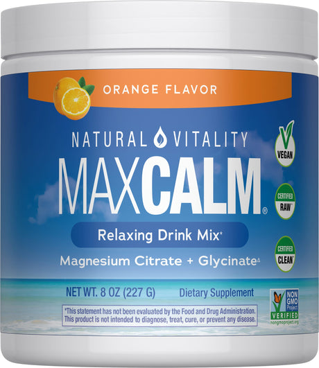Natural Vitality MAXCALM Powder, Orange 8 oz jar, new packaging