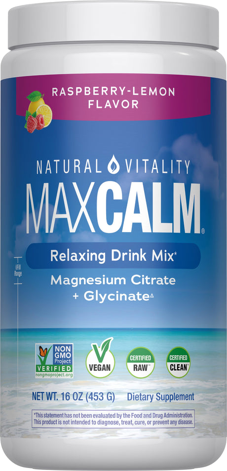 Natural Vitality MAXCALM Powder — MAXCALM Raspberry Lemon 16 oz jar, new packaging