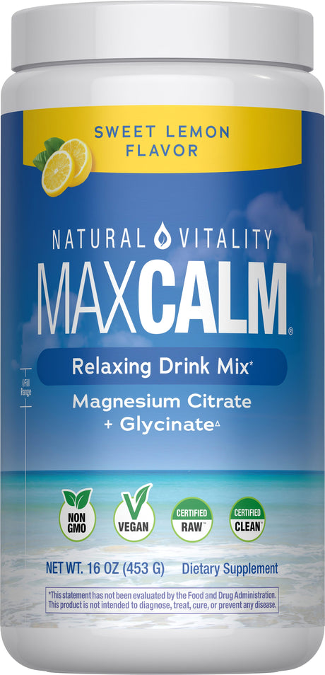 Natural Vitality MAXCALM Powder, Sweet Lemon 16 oz jar, new packaging