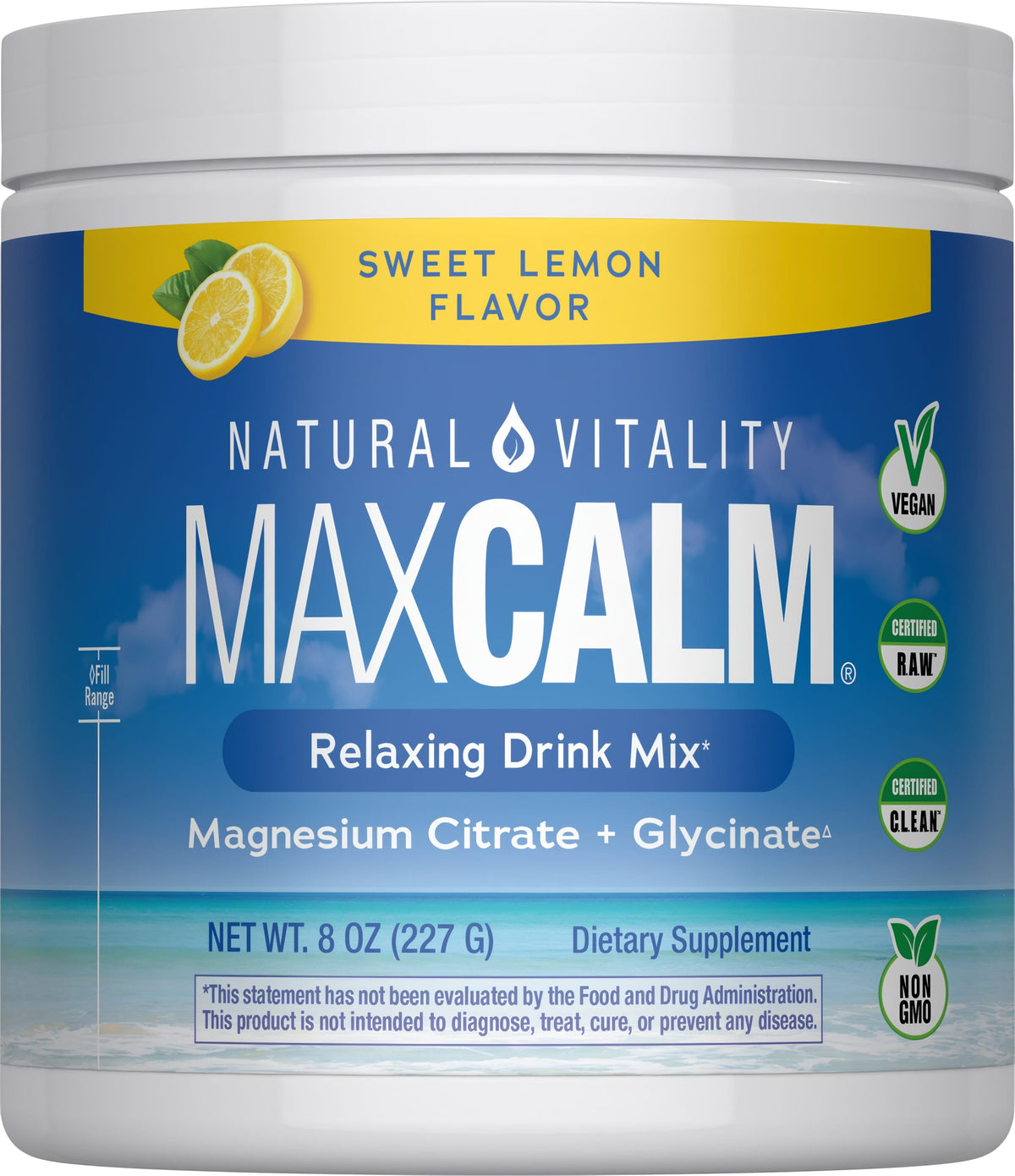 Natural Vitality MAXCALM Powder, Sweet Lemon 8 oz jar, new packaging