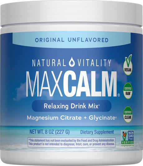 Natural Vitality MAXCALM Powder — MAXCALM Unflavored 8 oz jar, new packaging