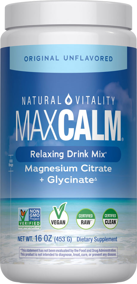 Natural Vitality MAXCALM Powder — MAXCALM Unflavored 16 oz jar, new packaging