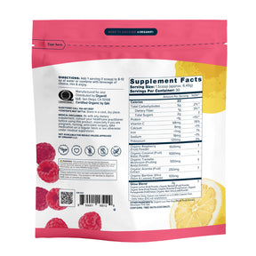 Back of the Organifi Glow pouch with directions and supplement facts
