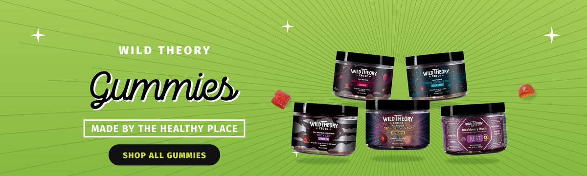 Wild Theory gummies, made by The Healthy Place: Strata PM, Supernova, Rest, Cosmos and Outer Limits jars