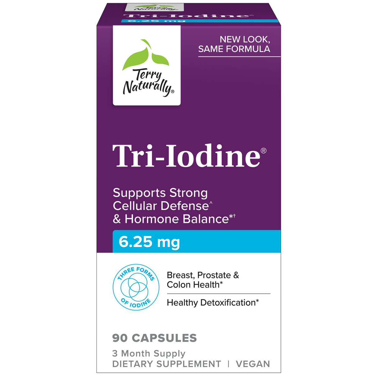 Terry Naturally Tri-Iodine® — 6.25 mg 90 capsules box, new look