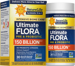 Renew Life Ultimate Flora Extra Care Probiotic 150 Billion Capsules — 30 delayed release vegan capsules box, current packaging