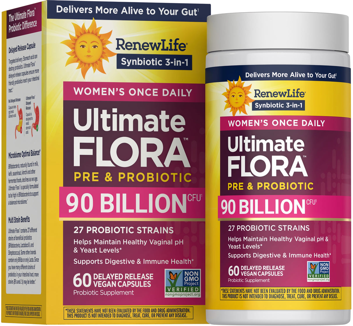 Renew Life Ultimate Flora Women's Complete Probiotic 90 Billion — 60 delayed release vegan capsules box, new look